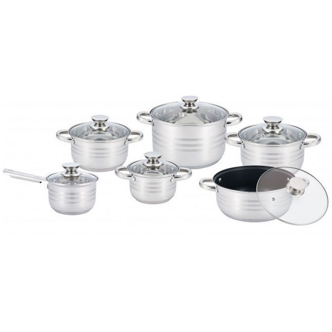 Набір посуду UNIQUE UN-5036 з нержавіючої сталі з товстим 5-ти шаровим дном з скляними склянками 12 предметів — изображение 18