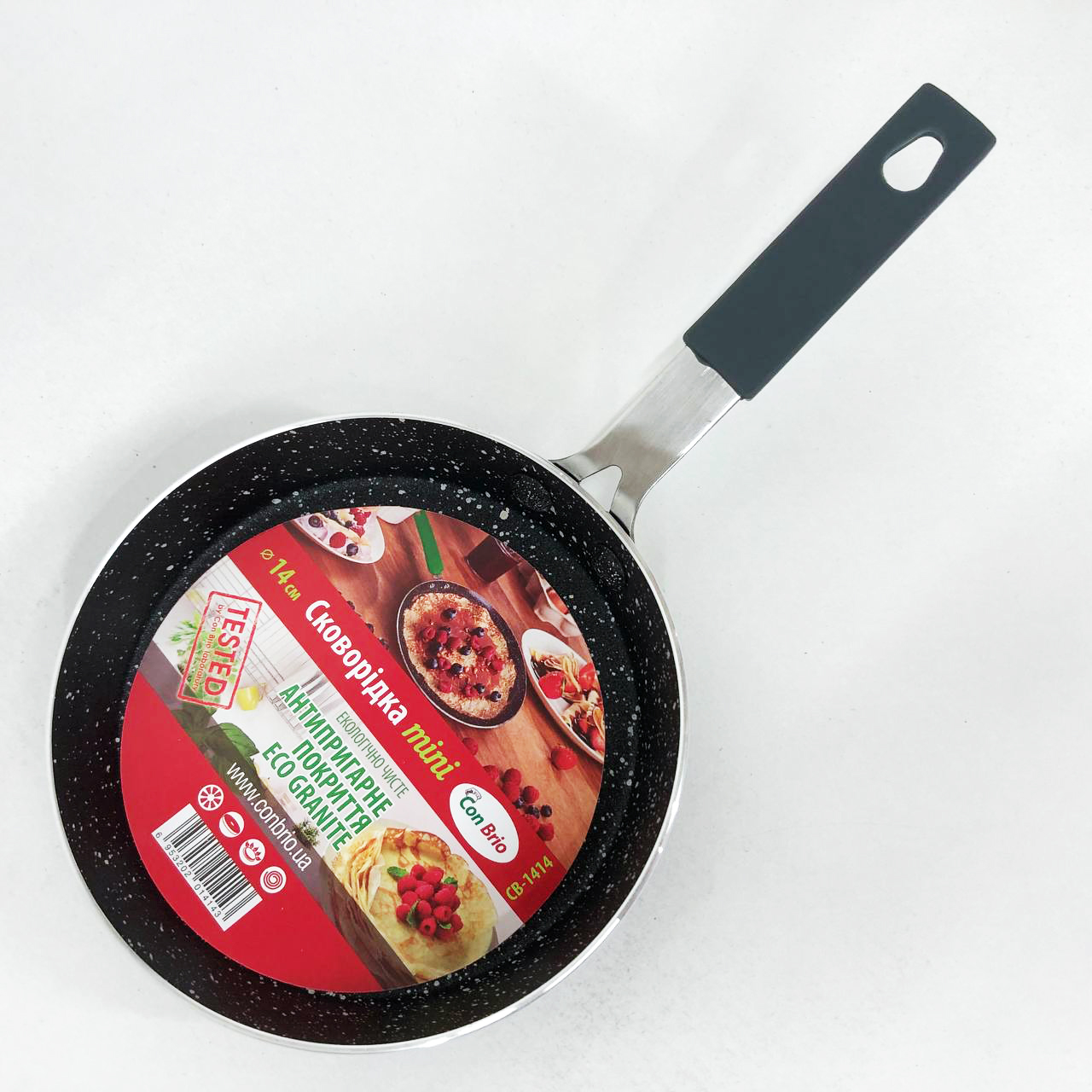 Антипригарна сковорода Con Brio CB-1414, 14см, Міні, Eco Granite, сковорода для дому. Колір: сірий — изображение 5
