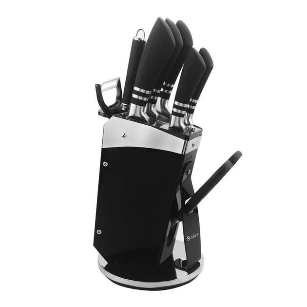 Набір ножів UNIQUE UN-1835 9 предметів точилка овочечистка нержавіюча сталь на підставці — изображение 2