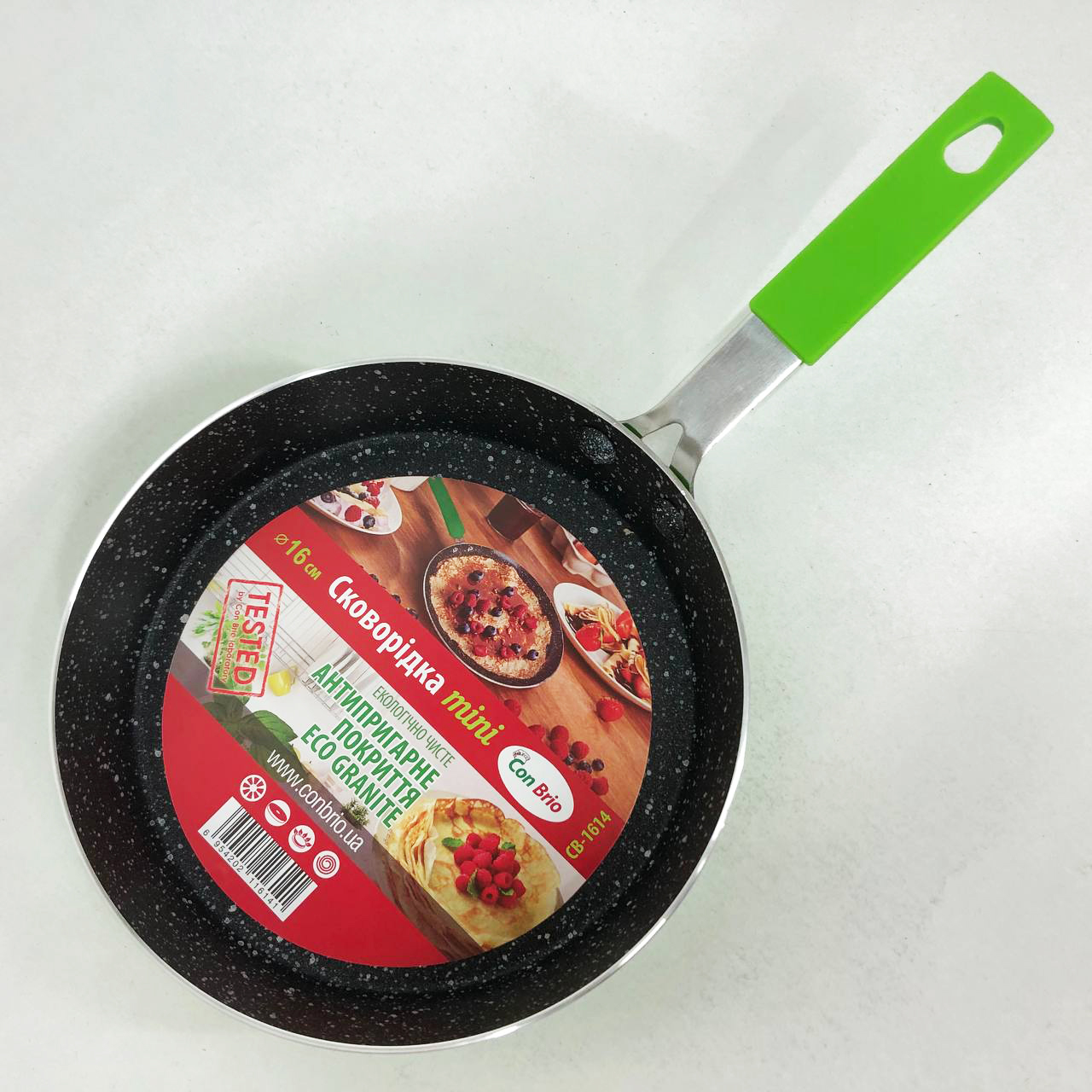 Сковорода Con Brio CB-1614 з антипригарним покриттям Eco Granite mini 16 см. Колір: зелений — изображение 5