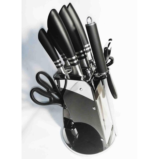 Набір ножів UNIQUE UN-1835 9 предметів точилка овочечистка нержавіюча сталь на підставці — изображение 3