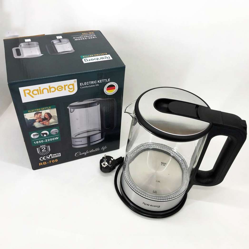 Дисковий електричний чайник Rainberg RB-709 скляний із підсвічуванням, безшумний чайник. Колір: чорний — изображение 9