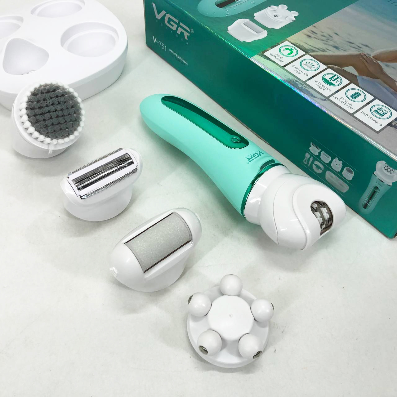 Епілятор VGR 5 в 1 V-751, 5 насадок. Колір: зелений — изображение 9