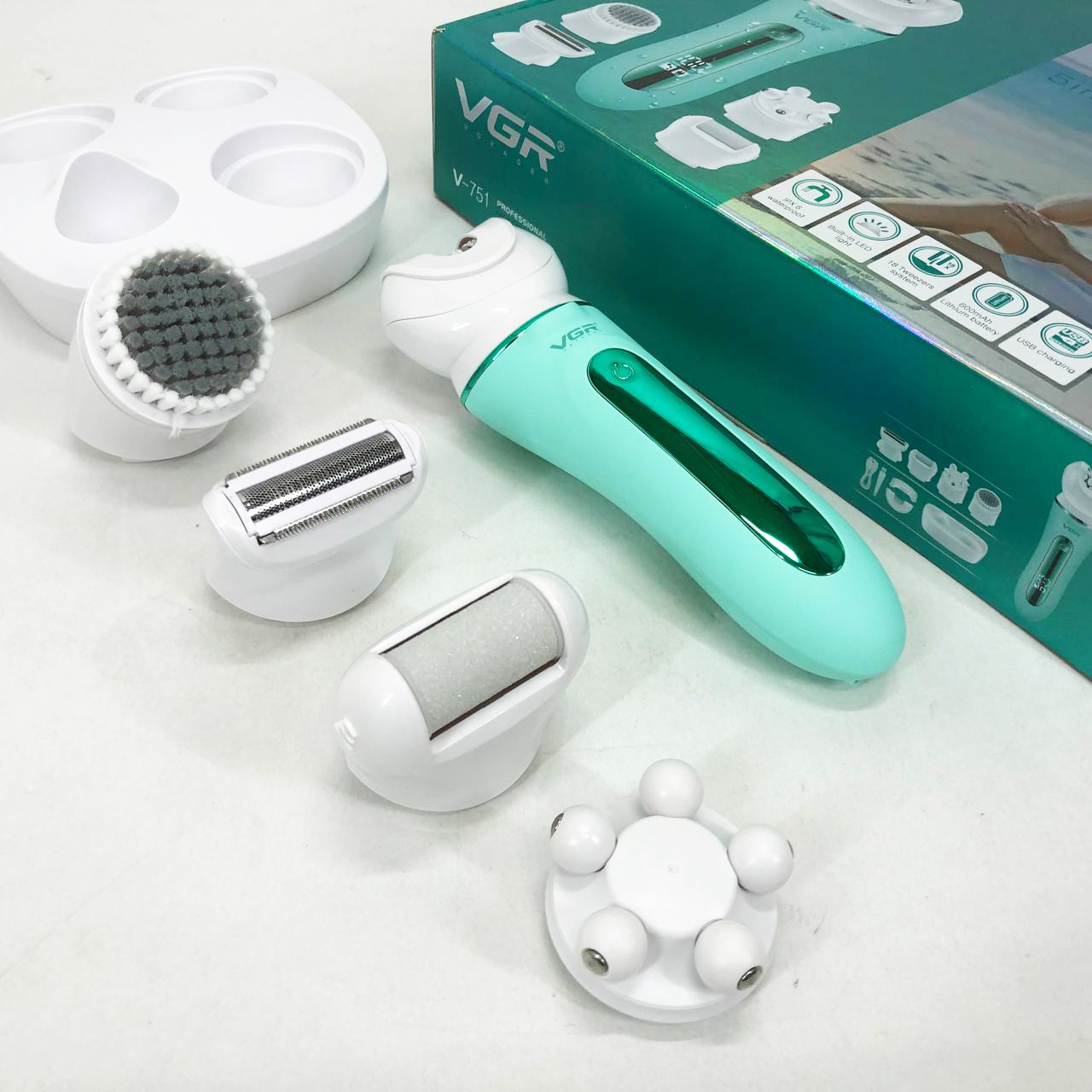Епілятор VGR 5 в 1 V-751, 5 насадок. Колір: зелений — изображение 10