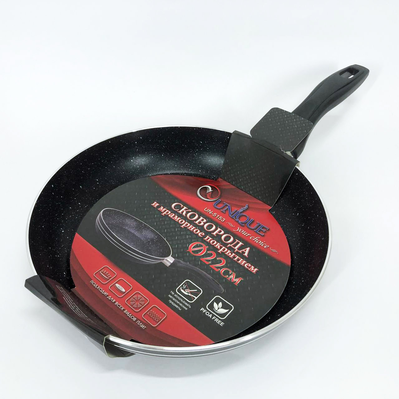 Сковорода 22 см чорний мармур UNIQUE UN-5153 | Антипригарна сковорода Мармурова сковорода — изображение 2