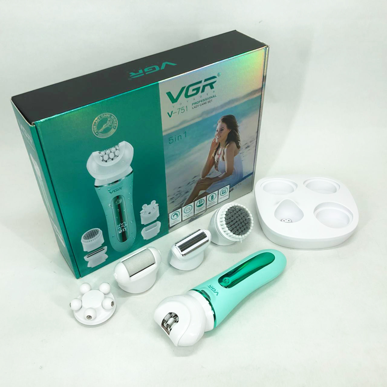 Епілятор VGR 5 в 1 V-751, 5 насадок. Колір: зелений — изображение 24