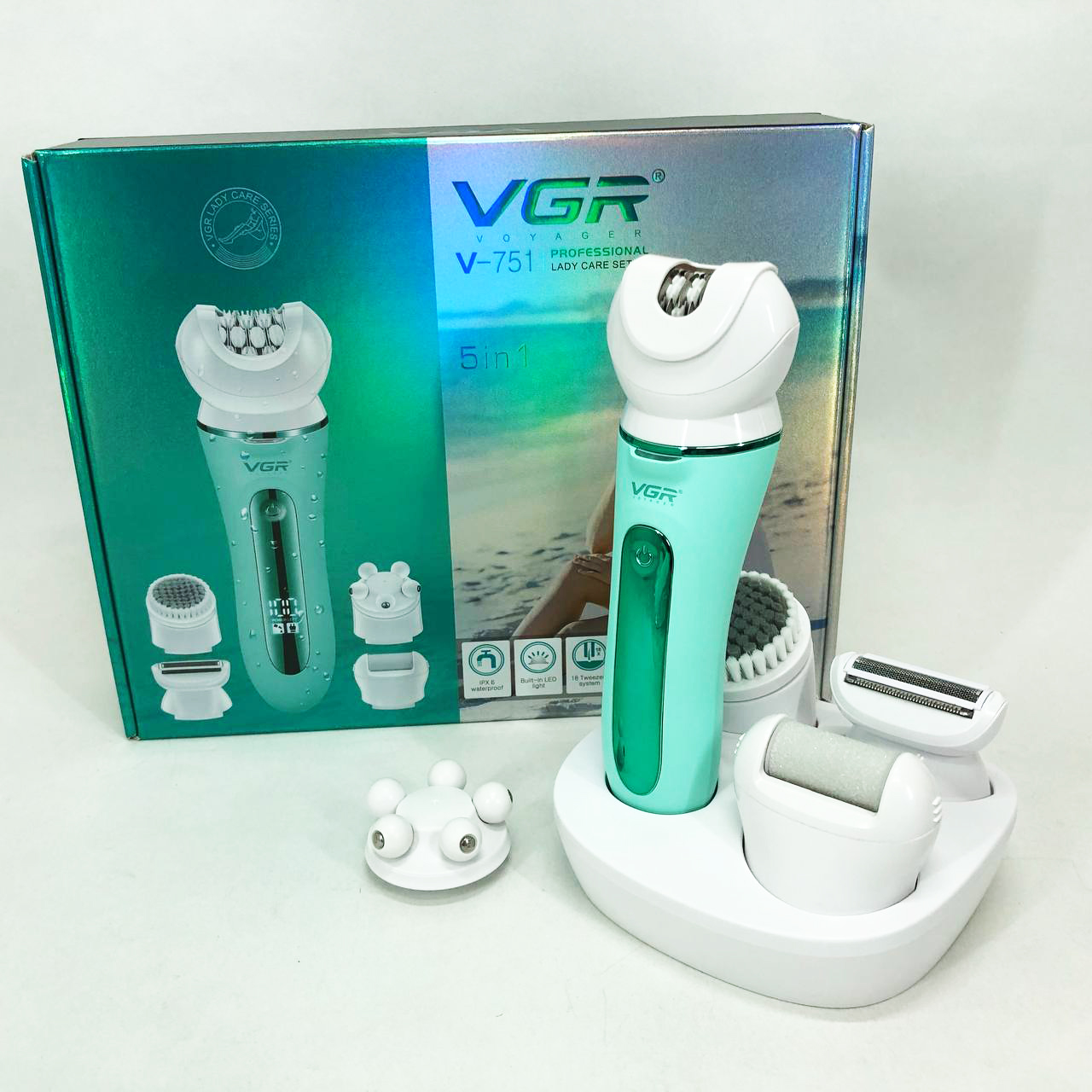 Епілятор VGR 5 в 1 V-751, 5 насадок. Колір: зелений — изображение 21