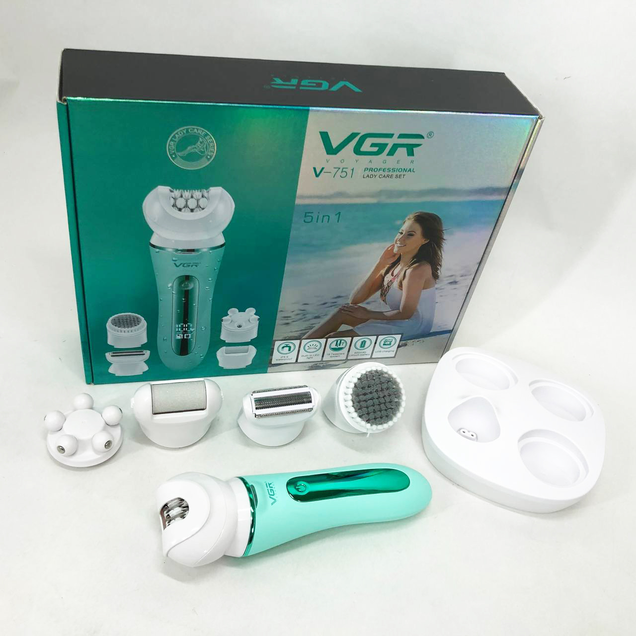 Епілятор VGR 5 в 1 V-751, 5 насадок. Колір: зелений — изображение 22