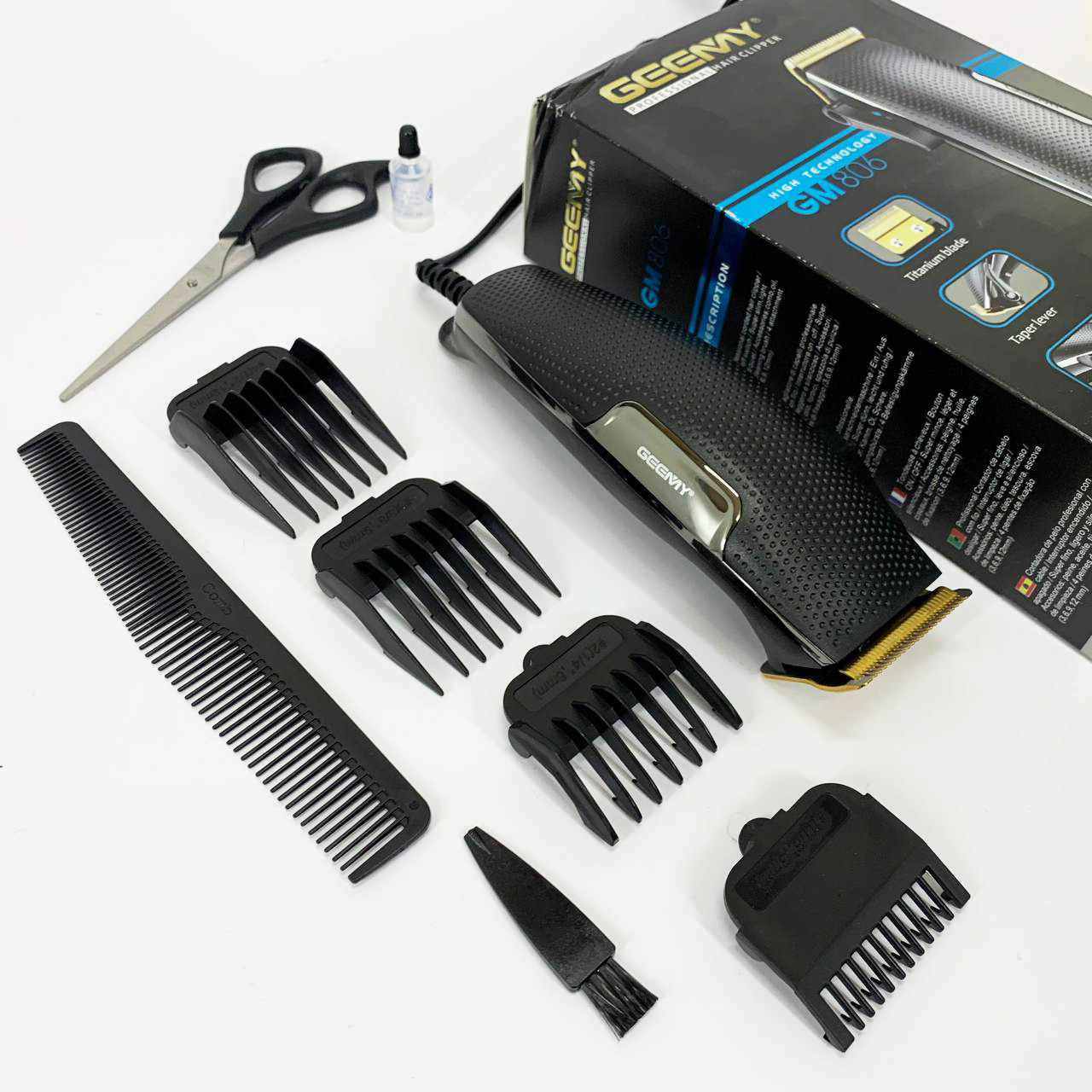 Машинка для стрижки Gemei GM-806 — титанове лезо, 4 насадки — изображение 8