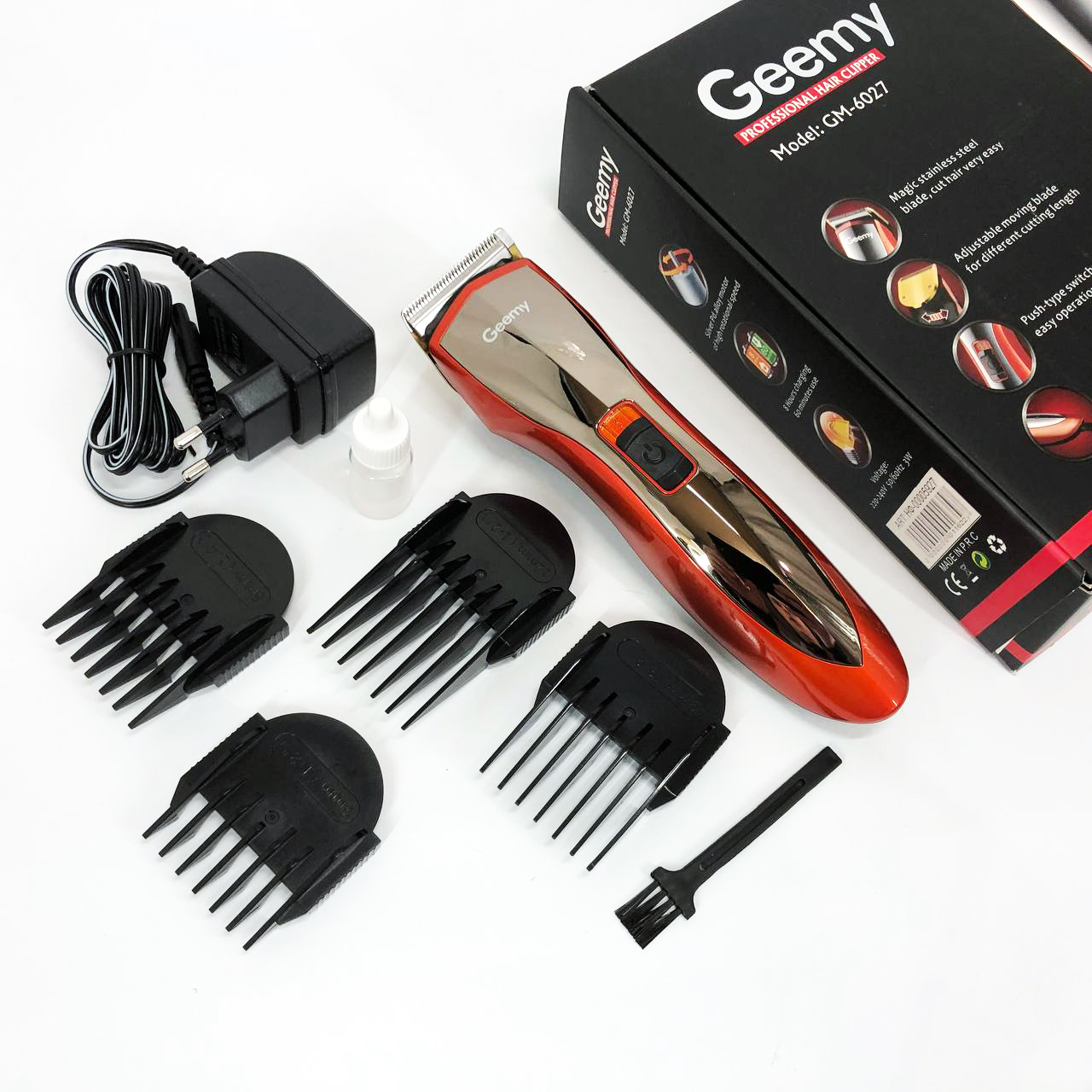 Машинка для стрижки Gemei GM-6027 — бездротова 60 хв, 4 насадки — изображение 2