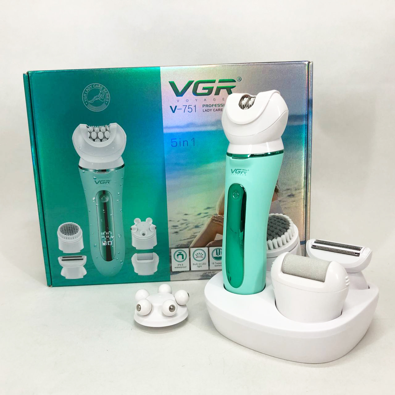 Епілятор VGR 5 в 1 V-751, 5 насадок. Колір: зелений — изображение 20