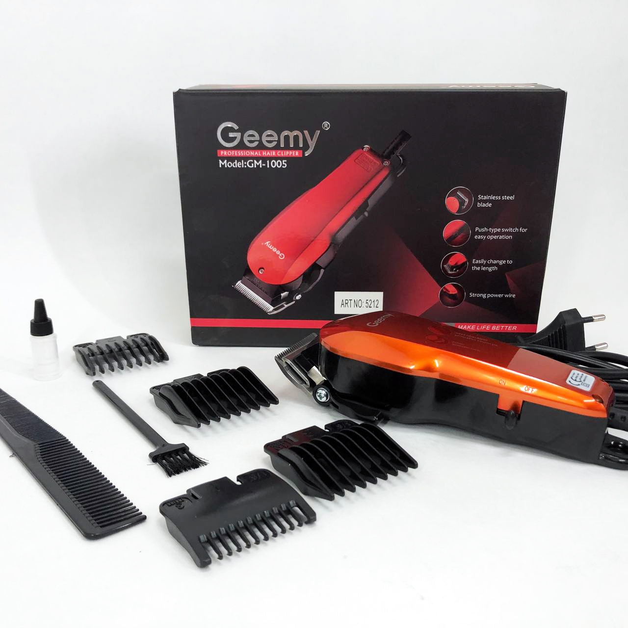 Машинка для стрижки GEMEI GM-1005 — 4 насадки, леза з нержавіючої сталі — изображение 14