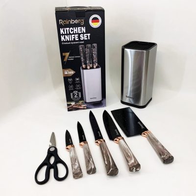 Набір ножів із нержавіючої сталі з основою Rainberg RB-2325 Gray
