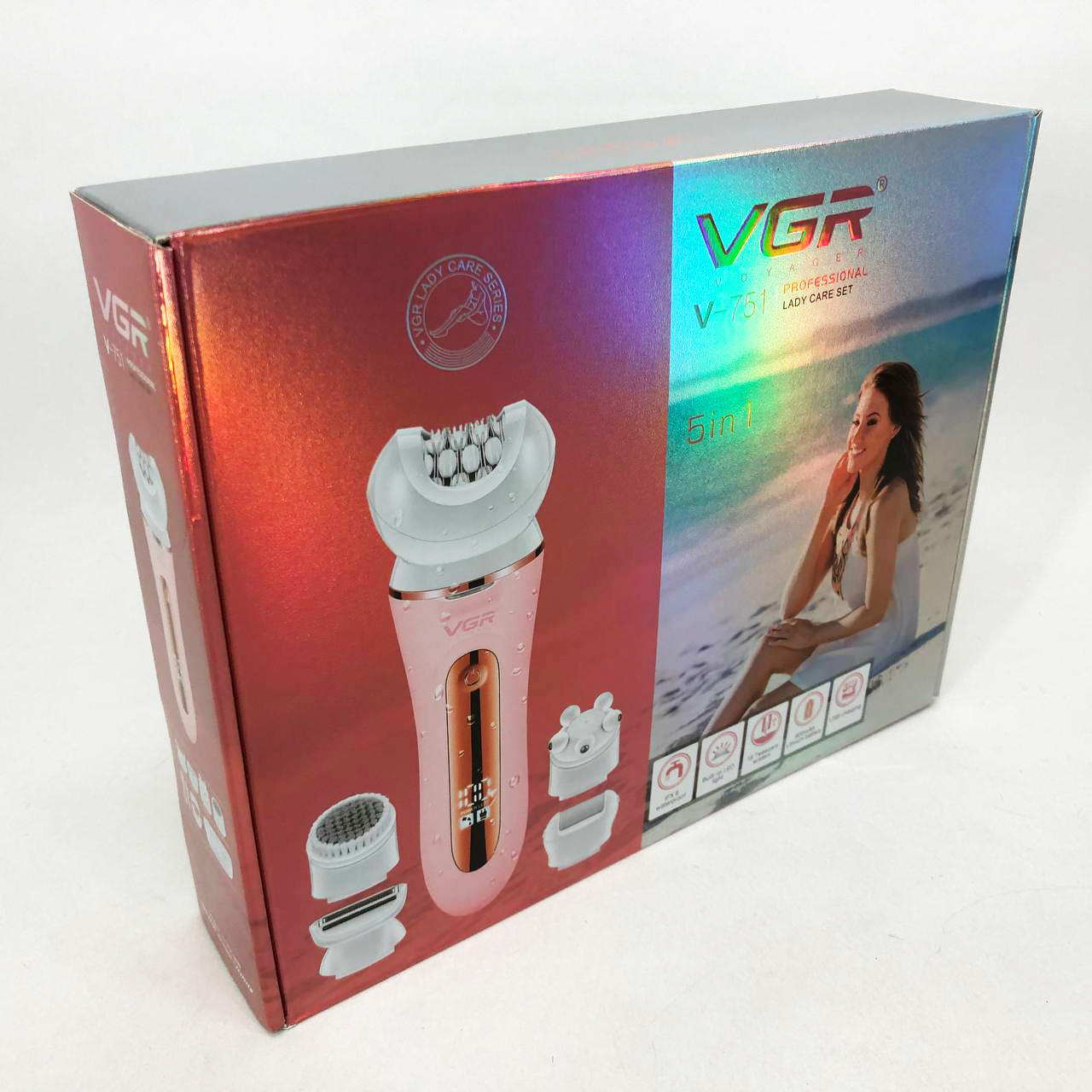 Епілятор VGR 5 в 1 V-751, 5 насадок. Колір: рожевий — изображение 15