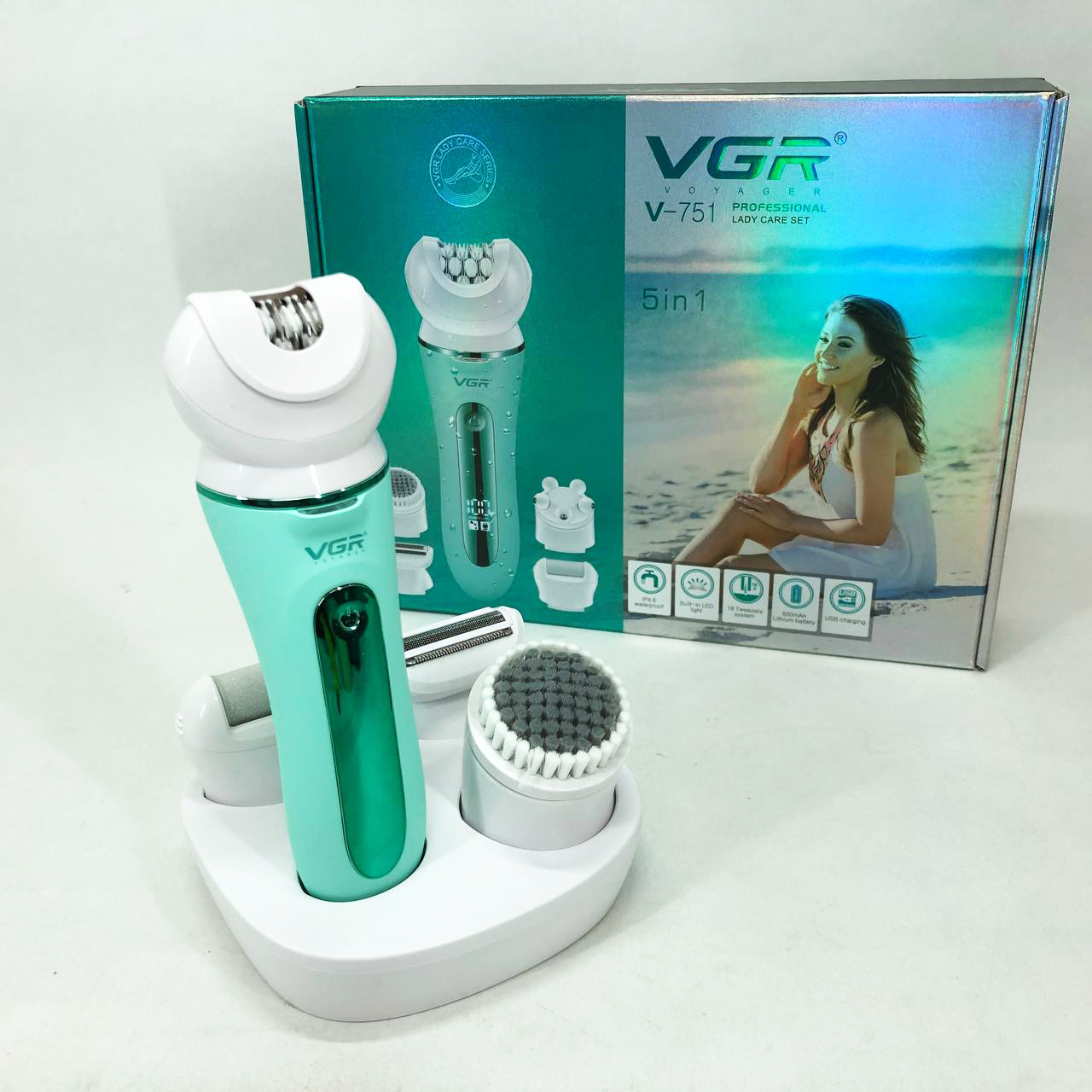 Епілятор VGR 5 в 1 V-751, 5 насадок. Колір: зелений — изображение 19