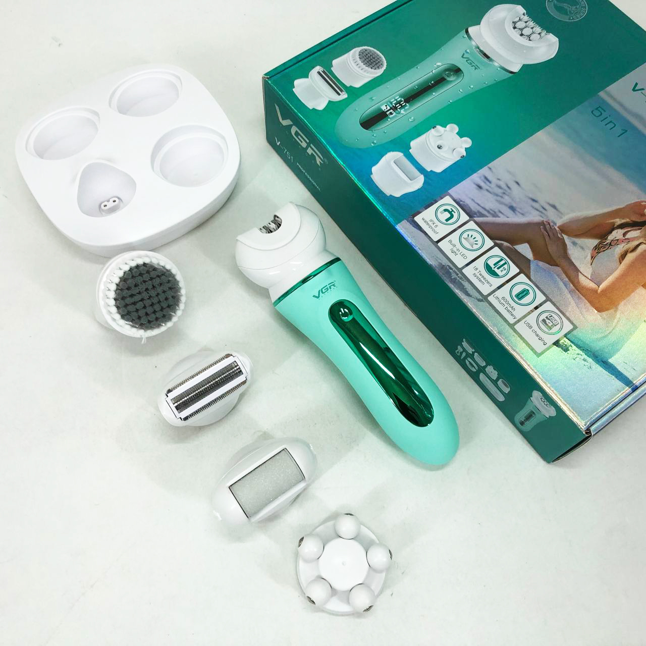 Епілятор VGR 5 в 1 V-751, 5 насадок. Колір: зелений — изображение 2