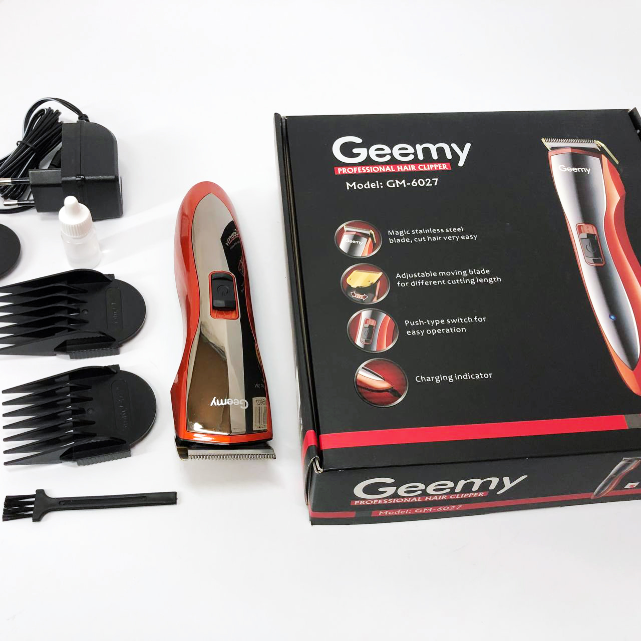 Машинка для стрижки Gemei GM-6027 — бездротова 60 хв, 4 насадки — изображение 15