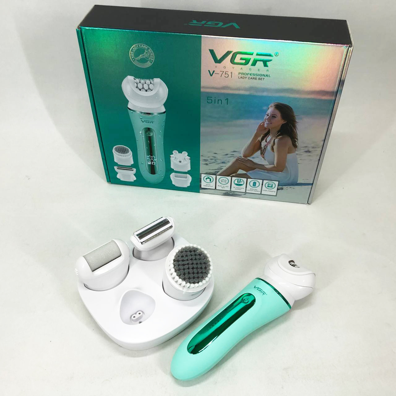 Епілятор VGR 5 в 1 V-751, 5 насадок. Колір: зелений — изображение 18