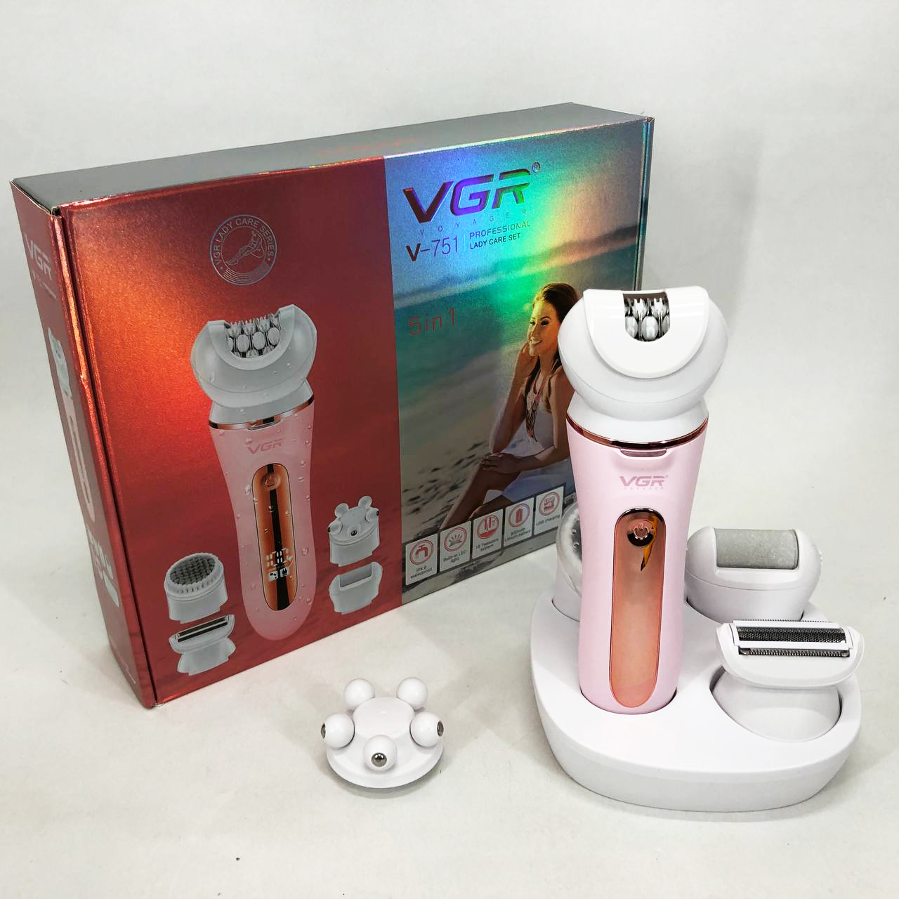 Епілятор VGR 5 в 1 V-751, 5 насадок. Колір: рожевий — изображение 19