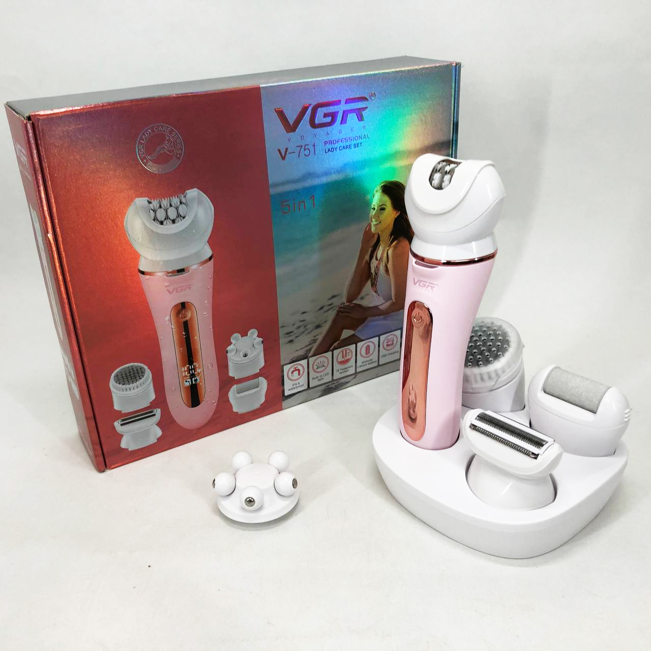 Епілятор VGR 5 в 1 V-751, 5 насадок. Колір: рожевий — изображение 17