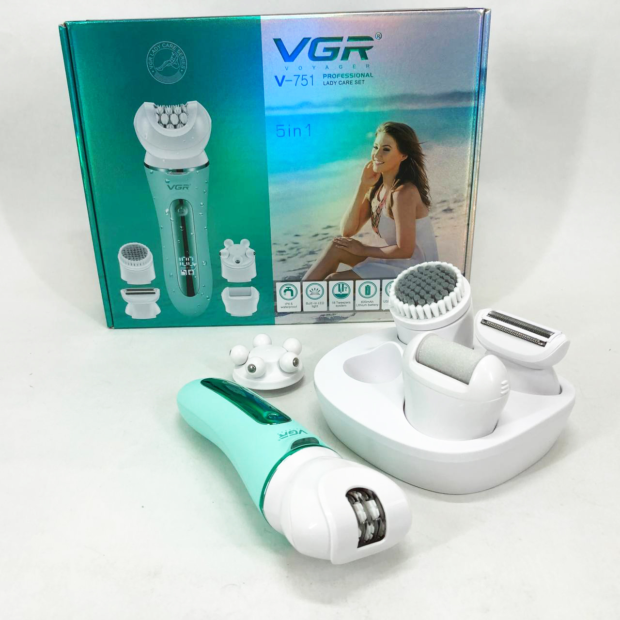 Епілятор VGR 5 в 1 V-751, 5 насадок. Колір: зелений — изображение 13