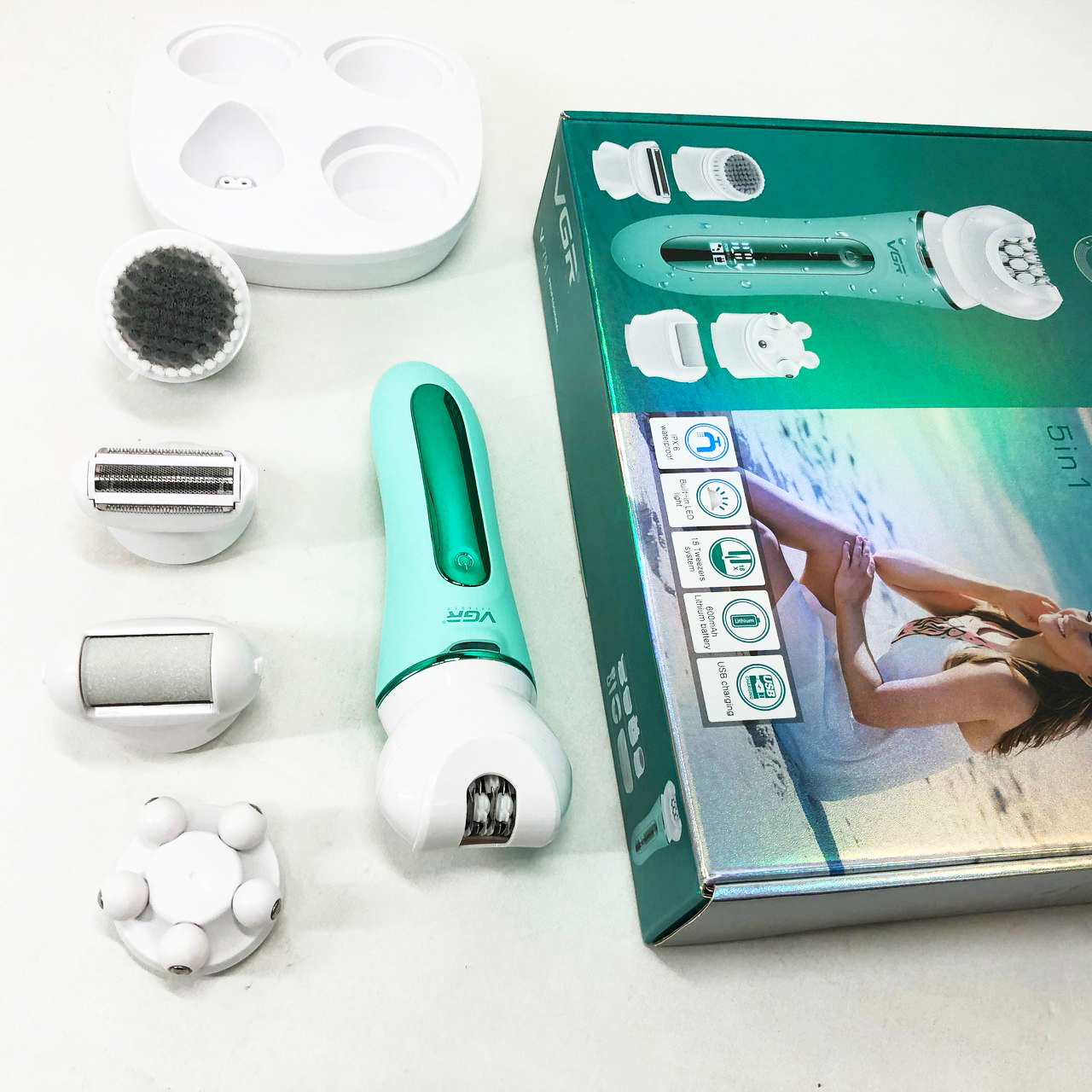 Епілятор VGR 5 в 1 V-751, 5 насадок. Колір: зелений — изображение 8