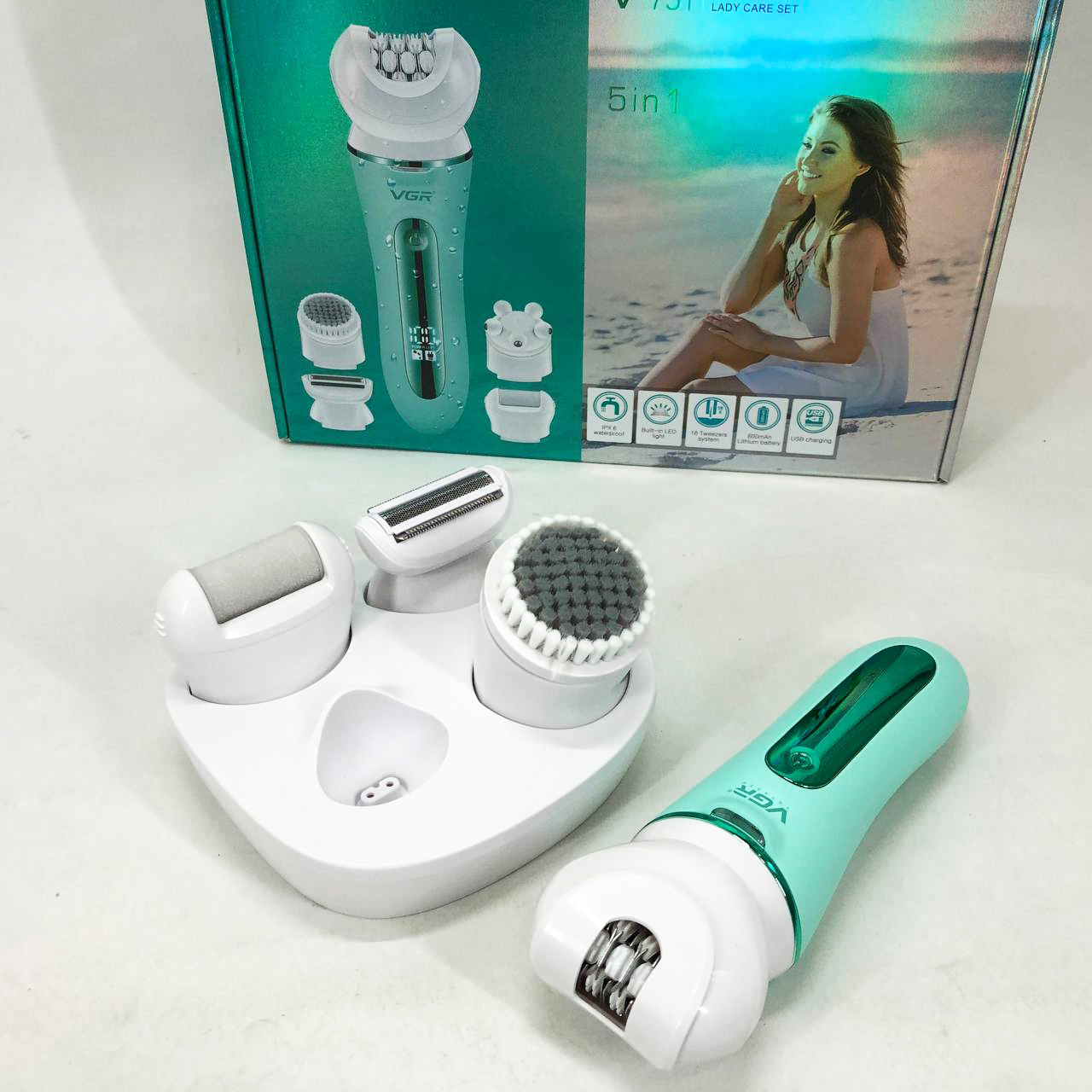 Епілятор VGR 5 в 1 V-751, 5 насадок. Колір: зелений — изображение 16