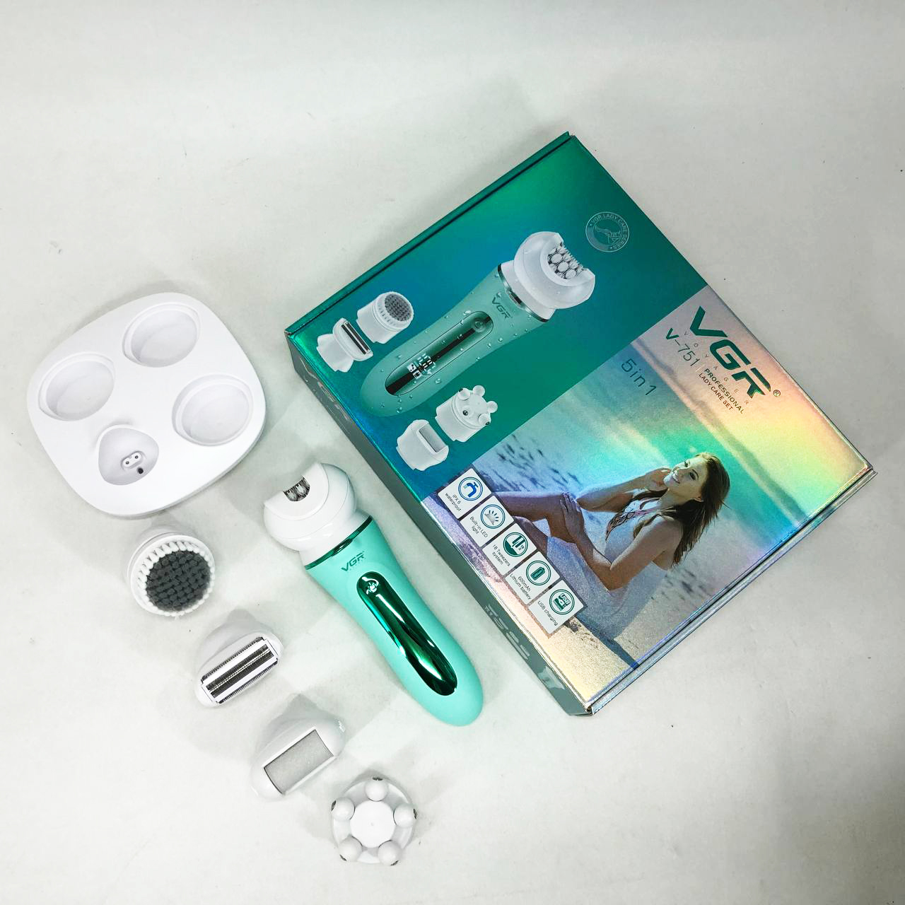 Епілятор VGR 5 в 1 V-751, 5 насадок. Колір: зелений — изображение 12