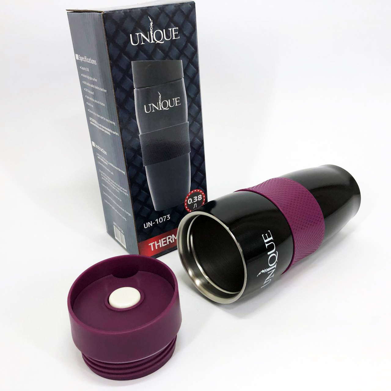 Термокухоль UNIQUE UN-1073 0.38 л, Мандрівний термос, Фляга для пікніка. Колір: фіолетовий — изображение 9