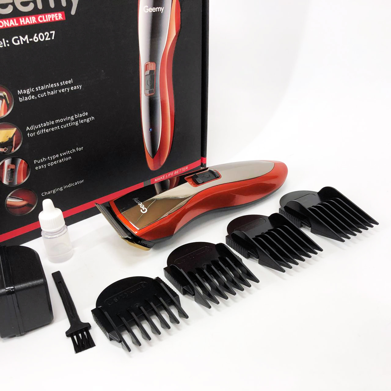Машинка для стрижки Gemei GM-6027 — бездротова 60 хв, 4 насадки — изображение 7