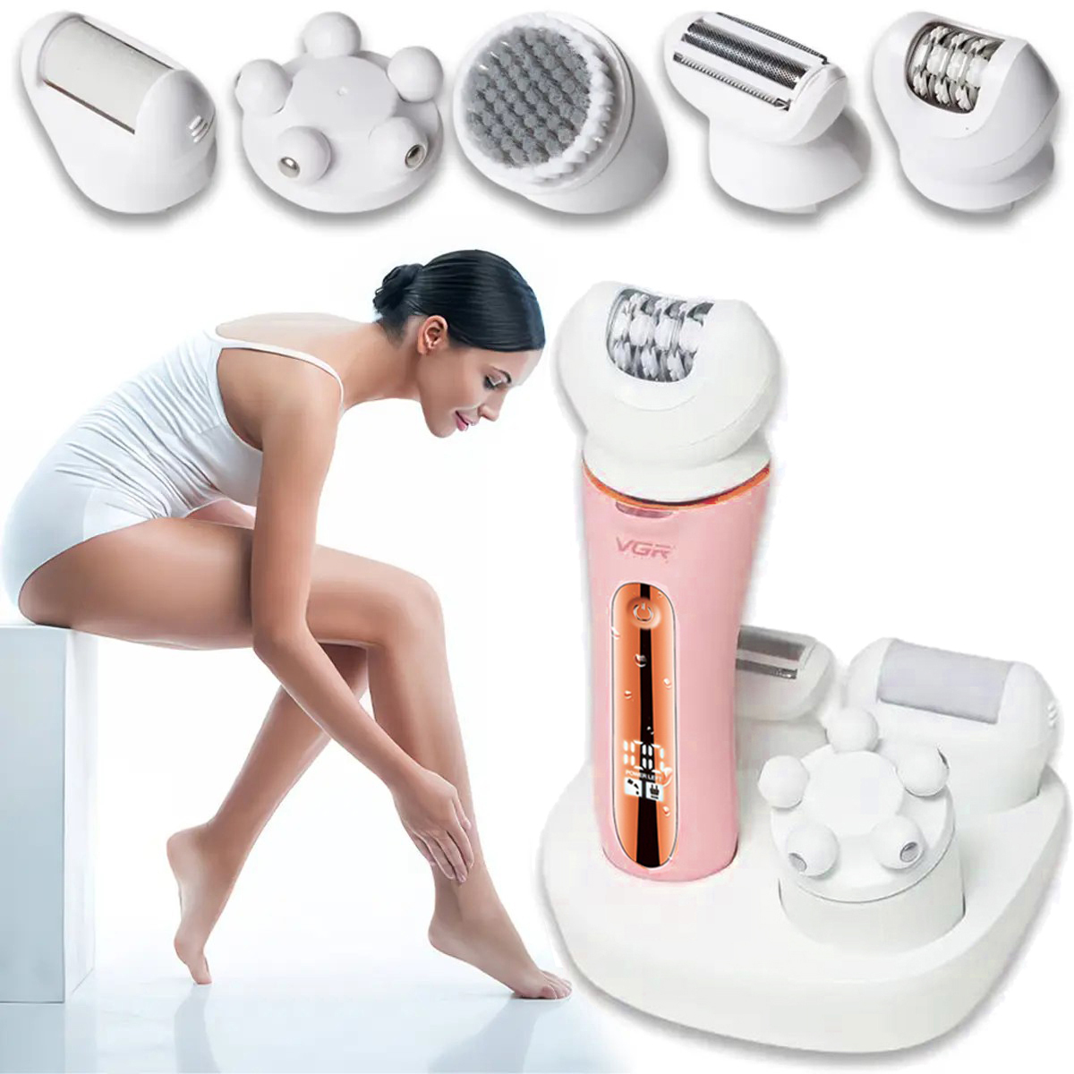 Епілятор VGR 5 в 1 V-751, 5 насадок. Колір: рожевий — изображение 3