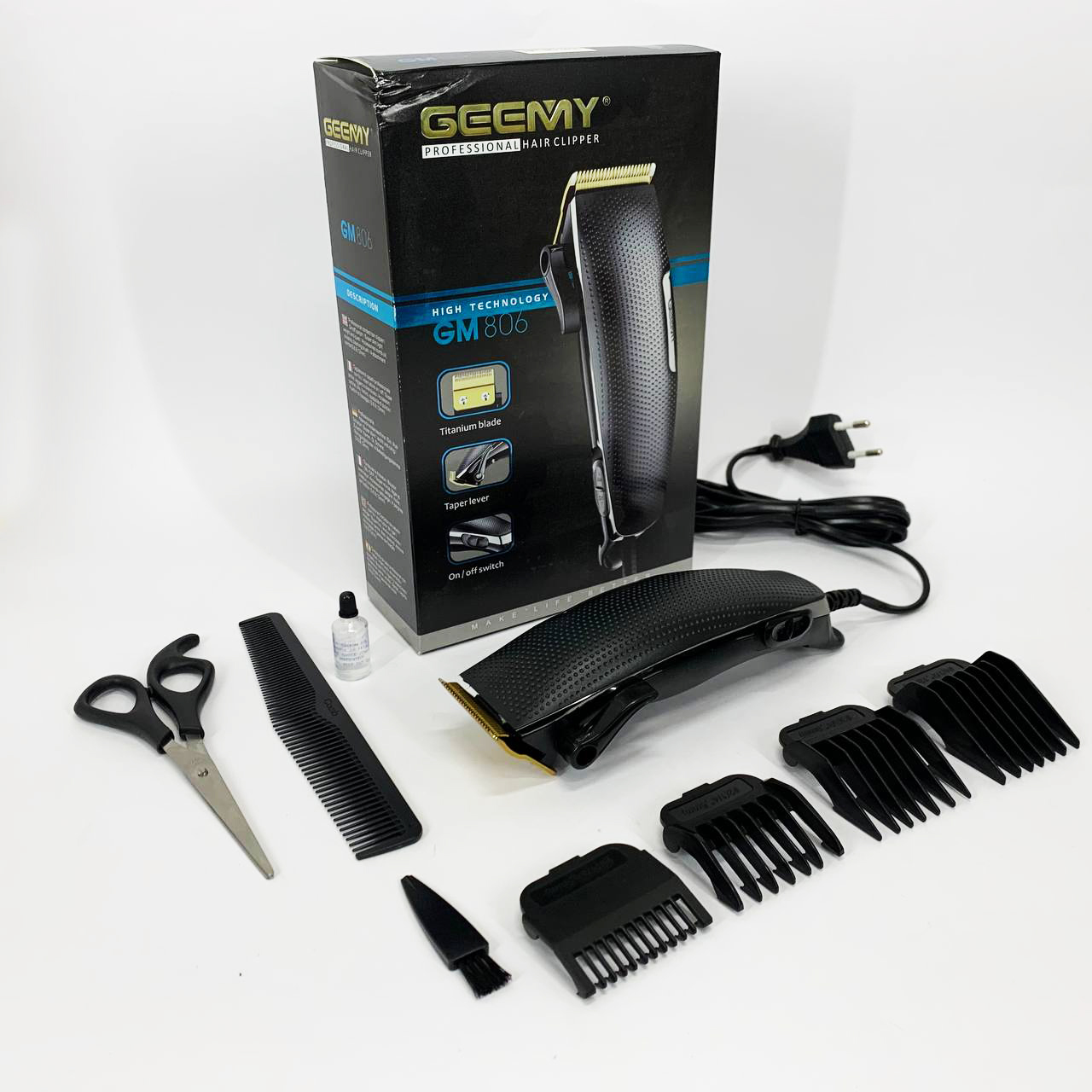 Машинка для стрижки Gemei GM-806 — титанове лезо, 4 насадки — изображение 4
