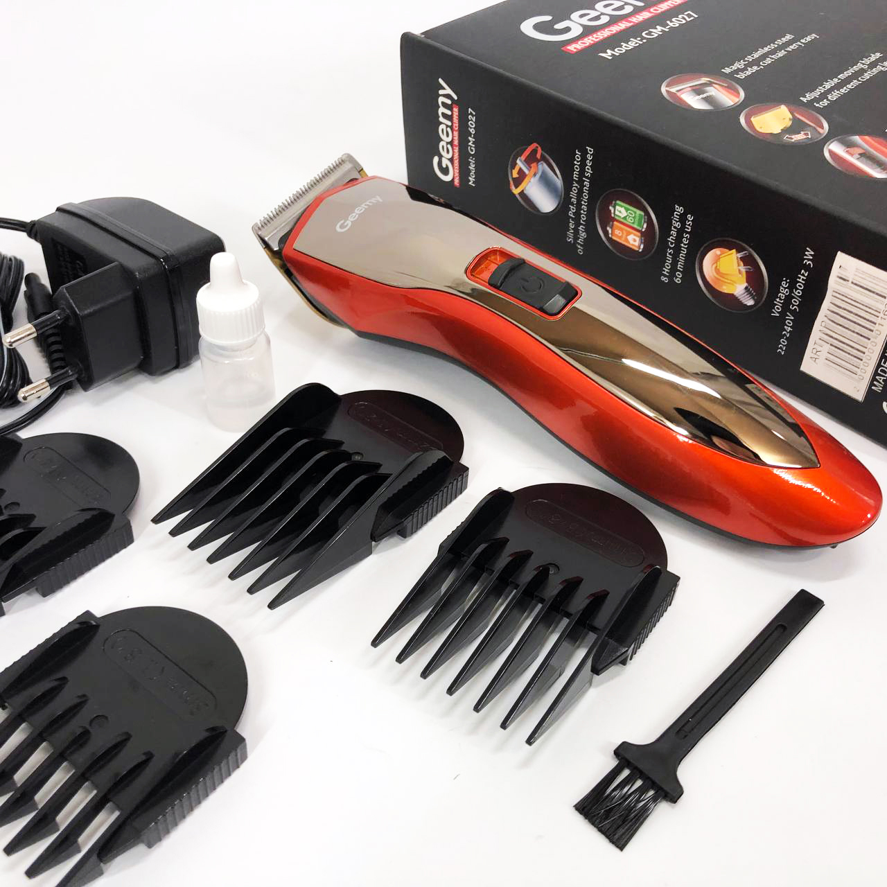 Машинка для стрижки Gemei GM-6027 — бездротова 60 хв, 4 насадки — изображение 12