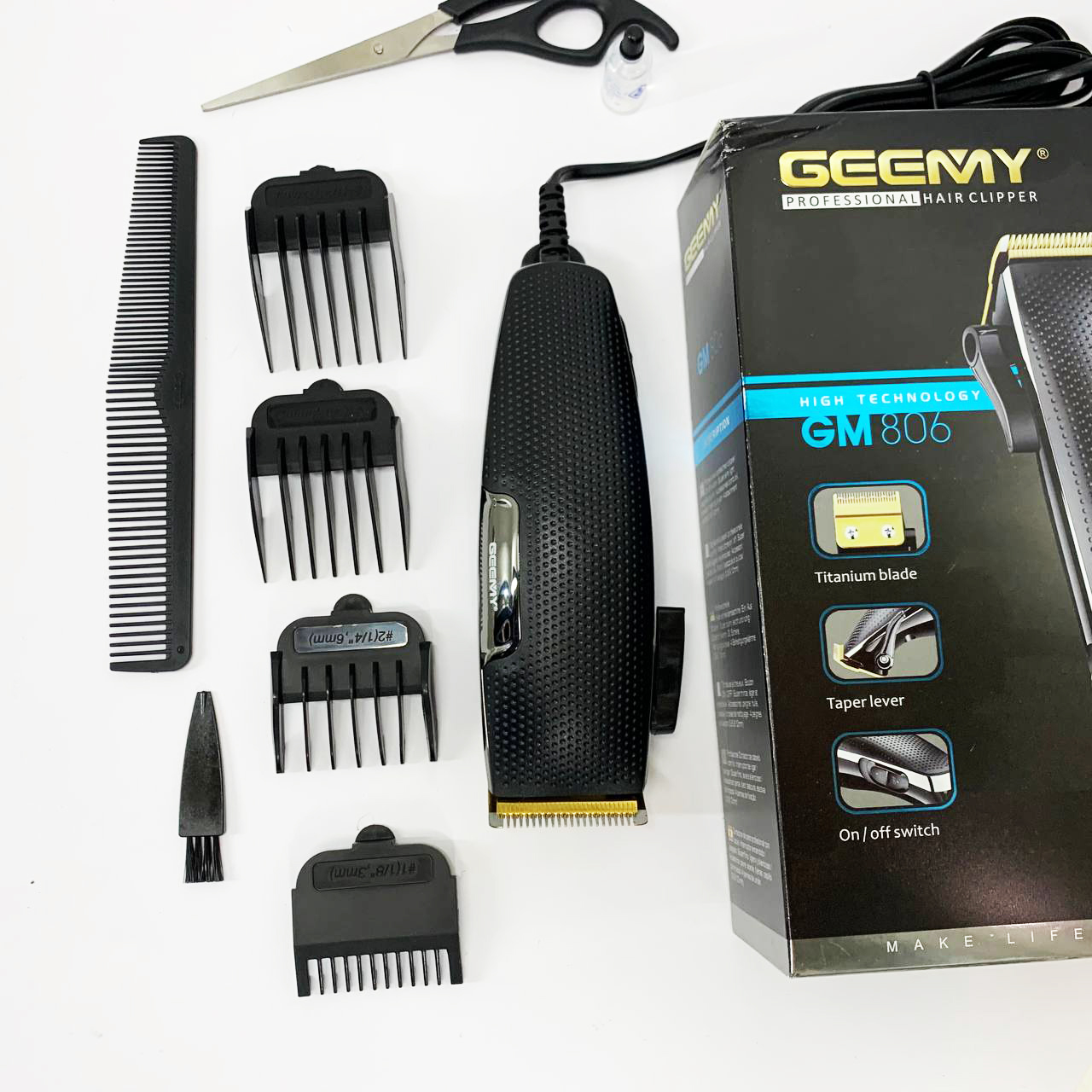 Машинка для стрижки Gemei GM-806 — титанове лезо, 4 насадки — изображение 11