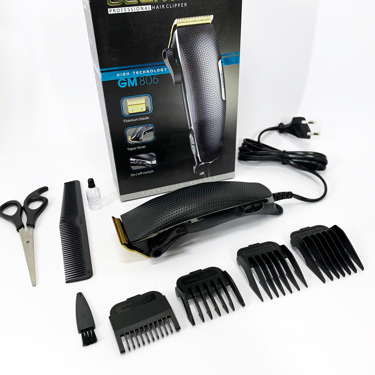 Машинка для стрижки Gemei GM-806 — титанове лезо, 4 насадки — изображение 6