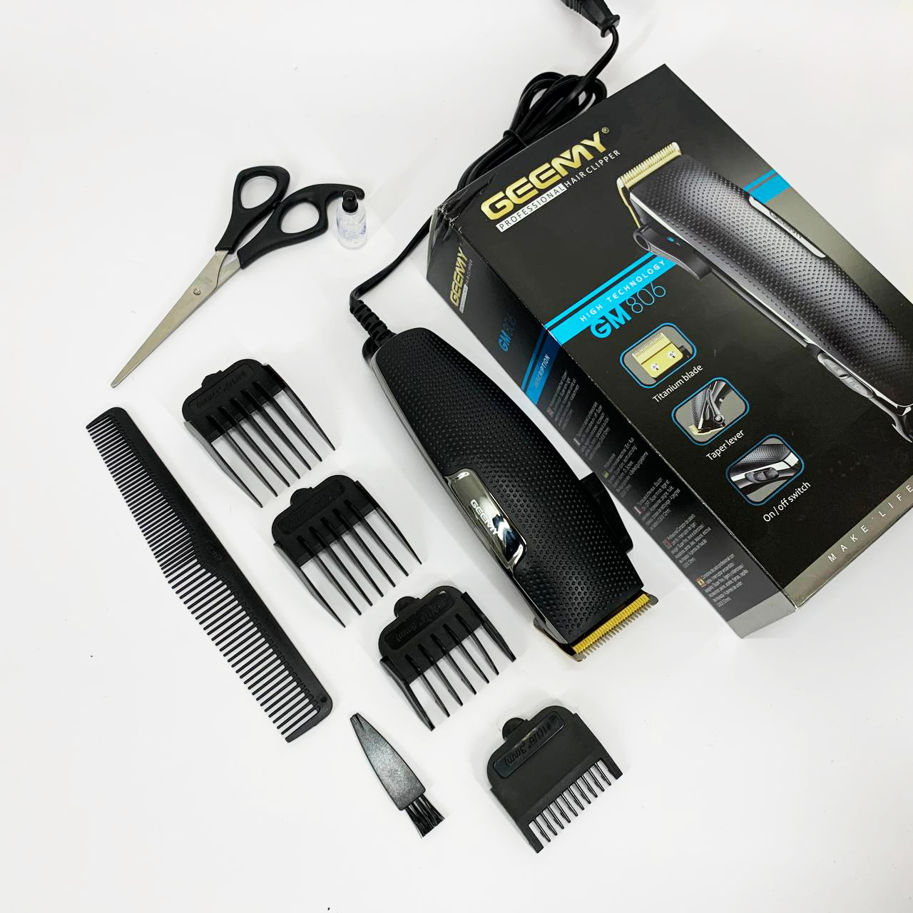 Машинка для стрижки Gemei GM-806 — титанове лезо, 4 насадки — изображение 9