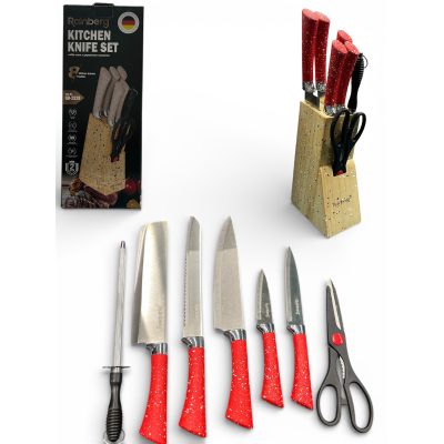 Набір ножів із нержавіючої сталі з основою Rainberg RB-2328 Red