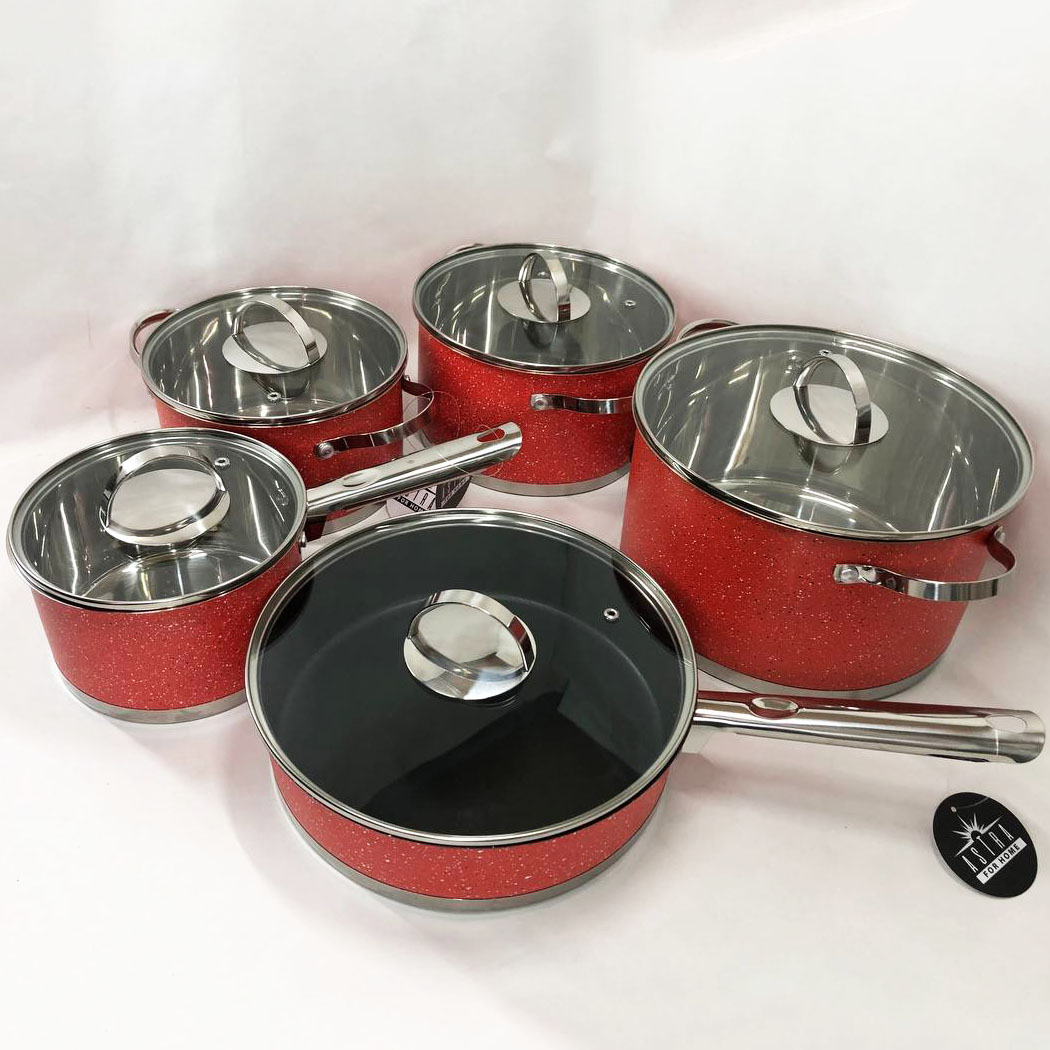 Набір посуду 10 предметів ASTRA A-2510, набір каструль з антипригарним покриттям, гарні каструлі — изображение 2