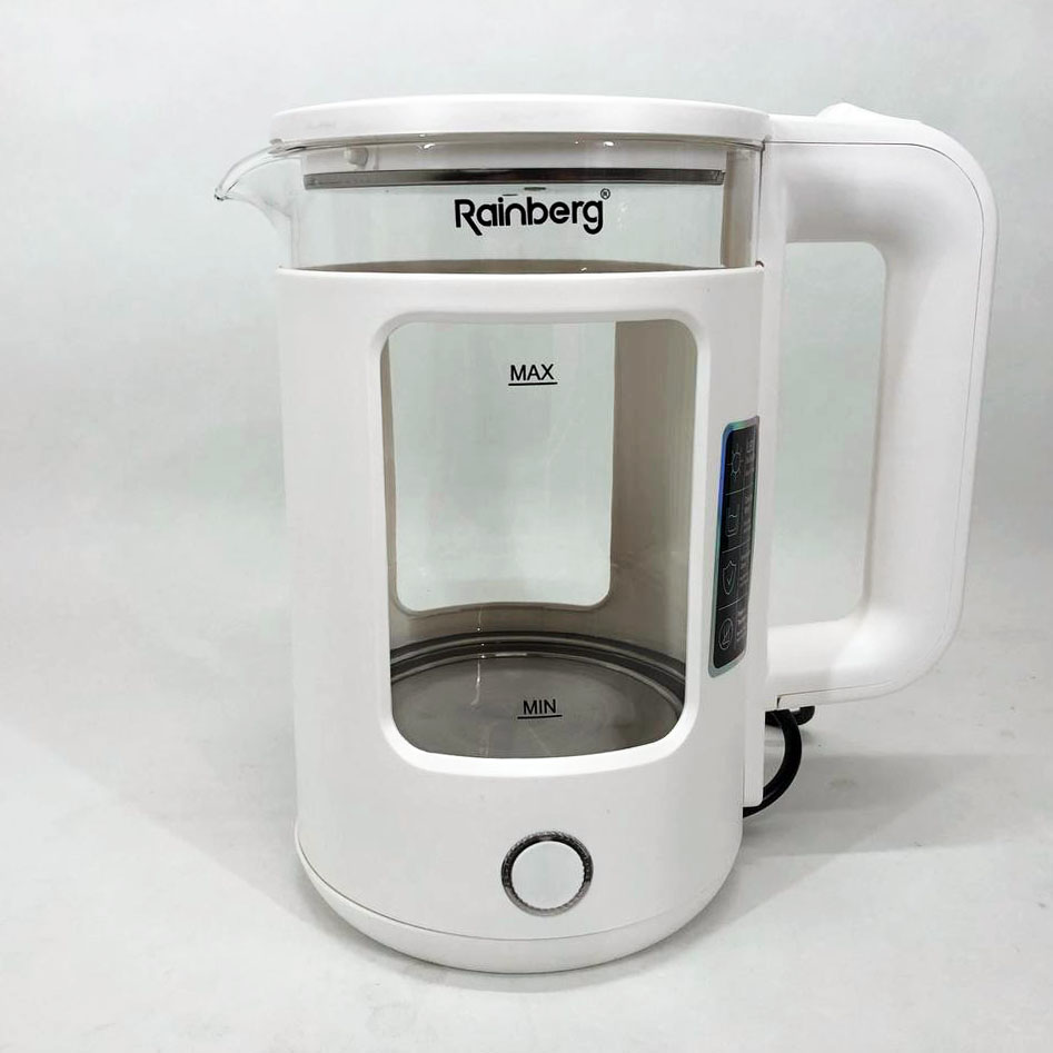 Електрочайник Rainberg RB-2220 скляний дисковий прозорий. Чайник із підсвічуванням 2200 Вт. Колір: білий — изображение 9