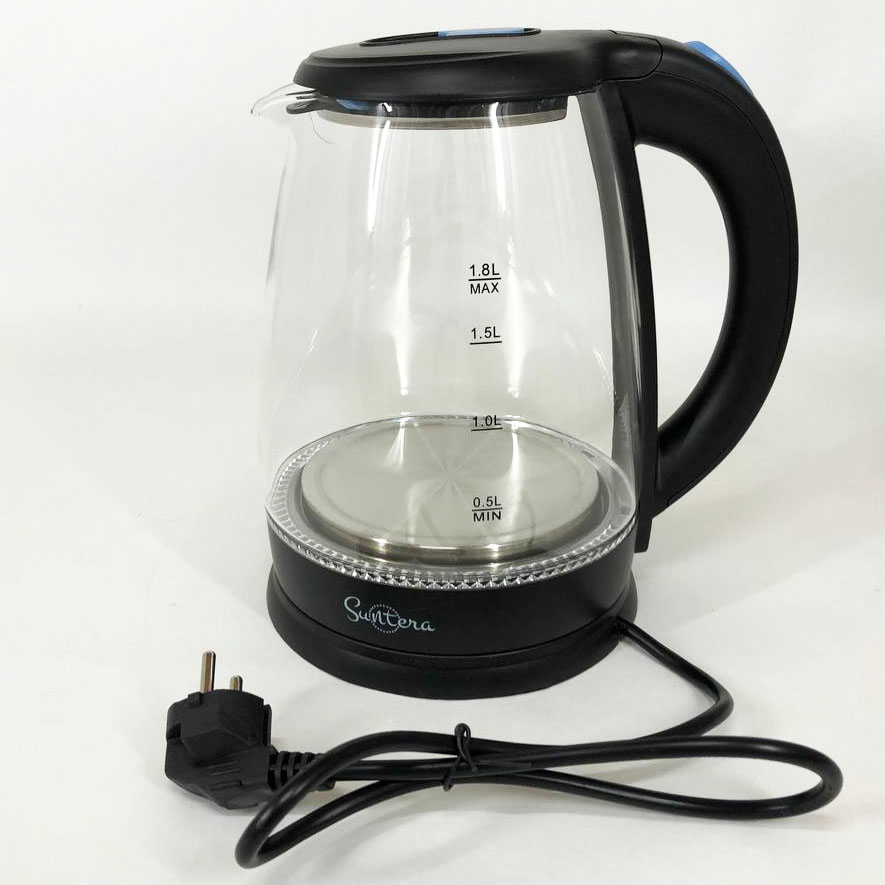 Скляний електричний чайник із підсвічуванням Suntera EKB-322B 1500 Вт чайники із підсвічуванням. Колір: чорний — изображение 2