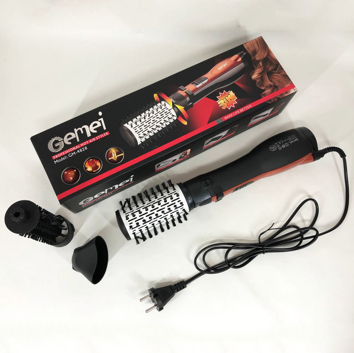 Фен-щітка Gemei GM-4828 3 в 1 — брашинг, об'єм і легка укладка — изображение 35
