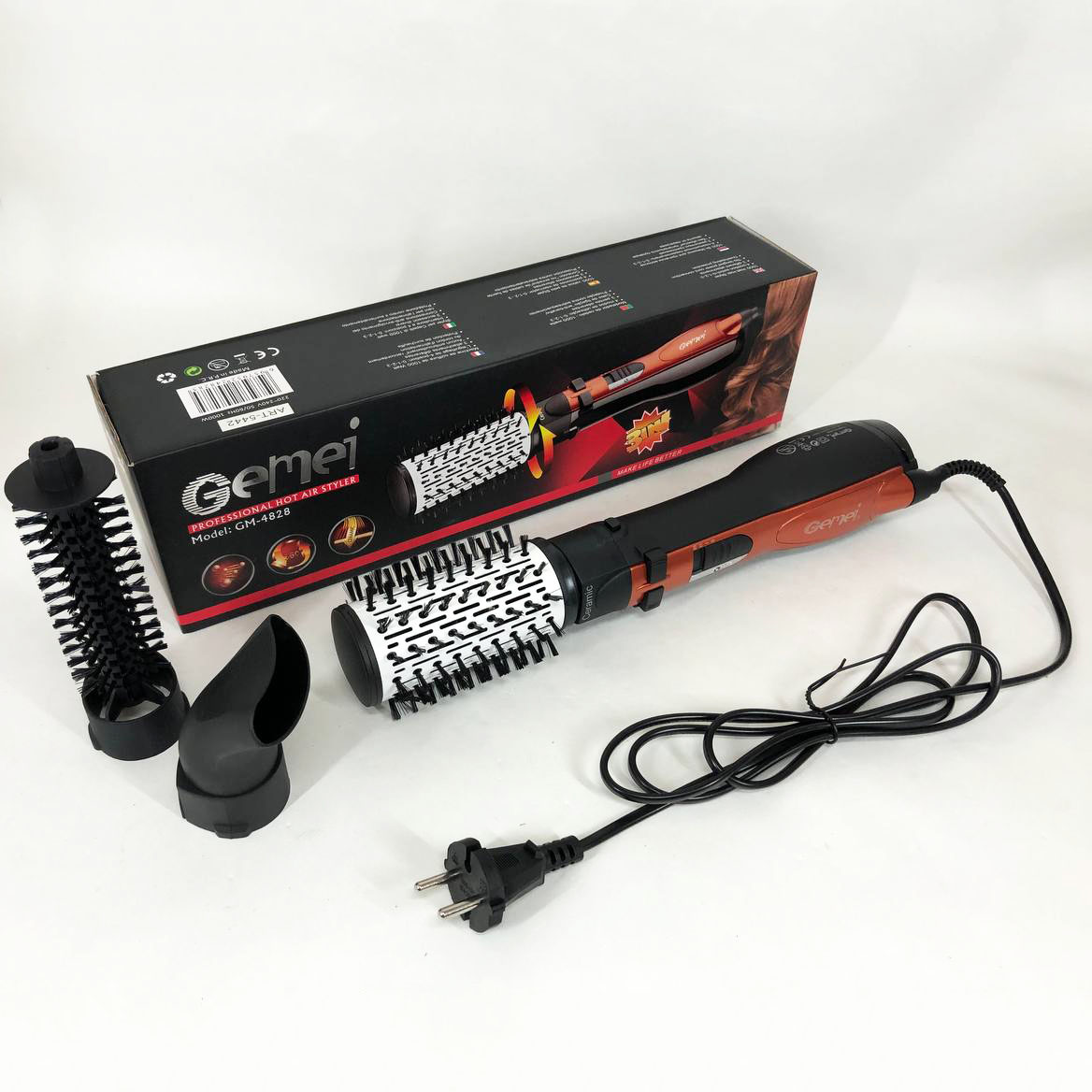 Фен-щітка Gemei GM-4828 3 в 1 — брашинг, об'єм і легка укладка — изображение 36