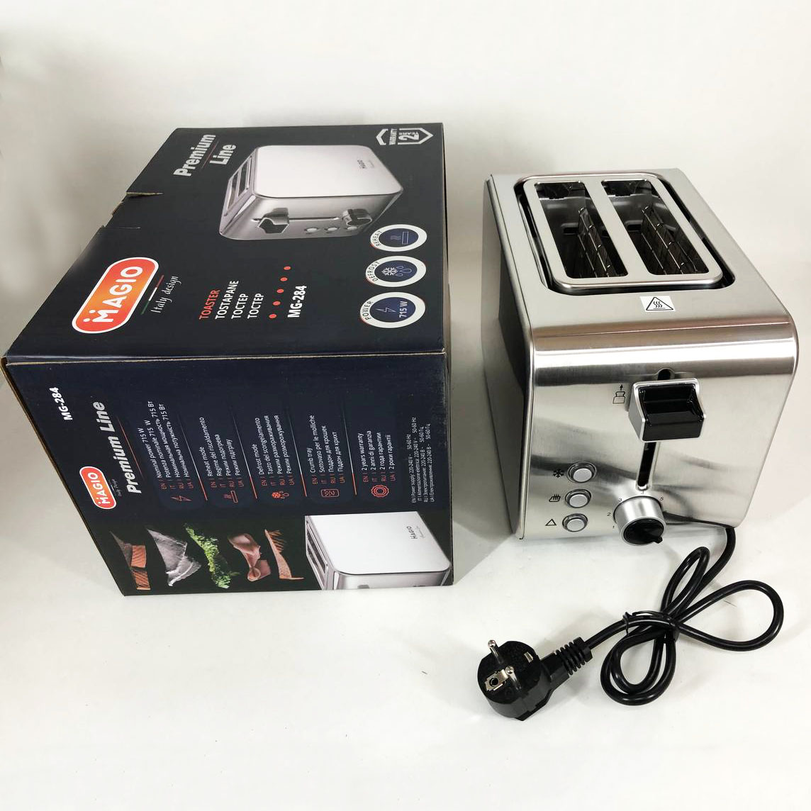 Тостер Magio MG-284 715 Вт, тостер для 2 грінок, електричний горизонтальний тостер, універсальний тостер — изображение 14