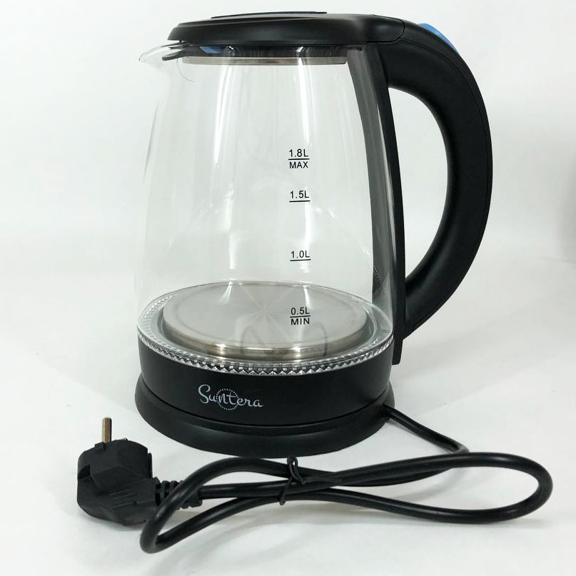 Скляний електричний чайник із підсвічуванням Suntera EKB-322B 1500 Вт чайники із підсвічуванням. Колір: чорний — изображение 3