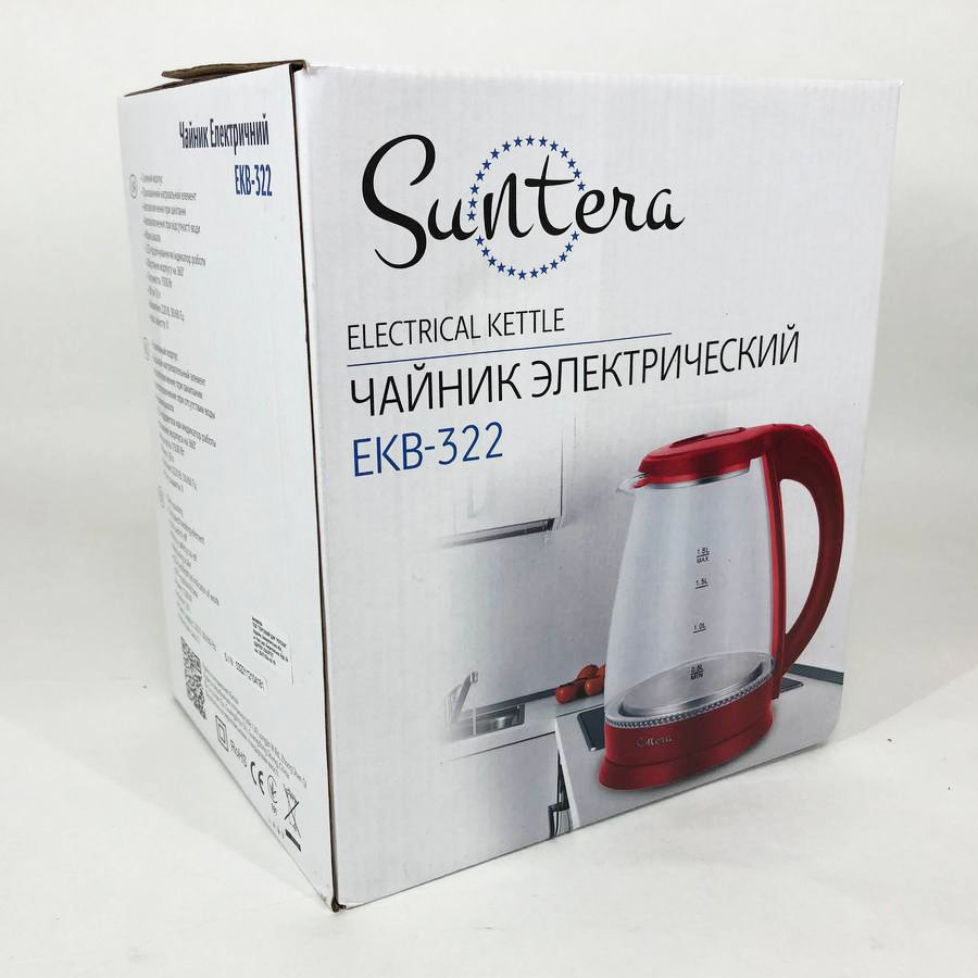 Скляний електричний чайник із підсвічуванням Suntera EKB-322B 1500 Вт чайники із підсвічуванням. Колір: чорний — изображение 8