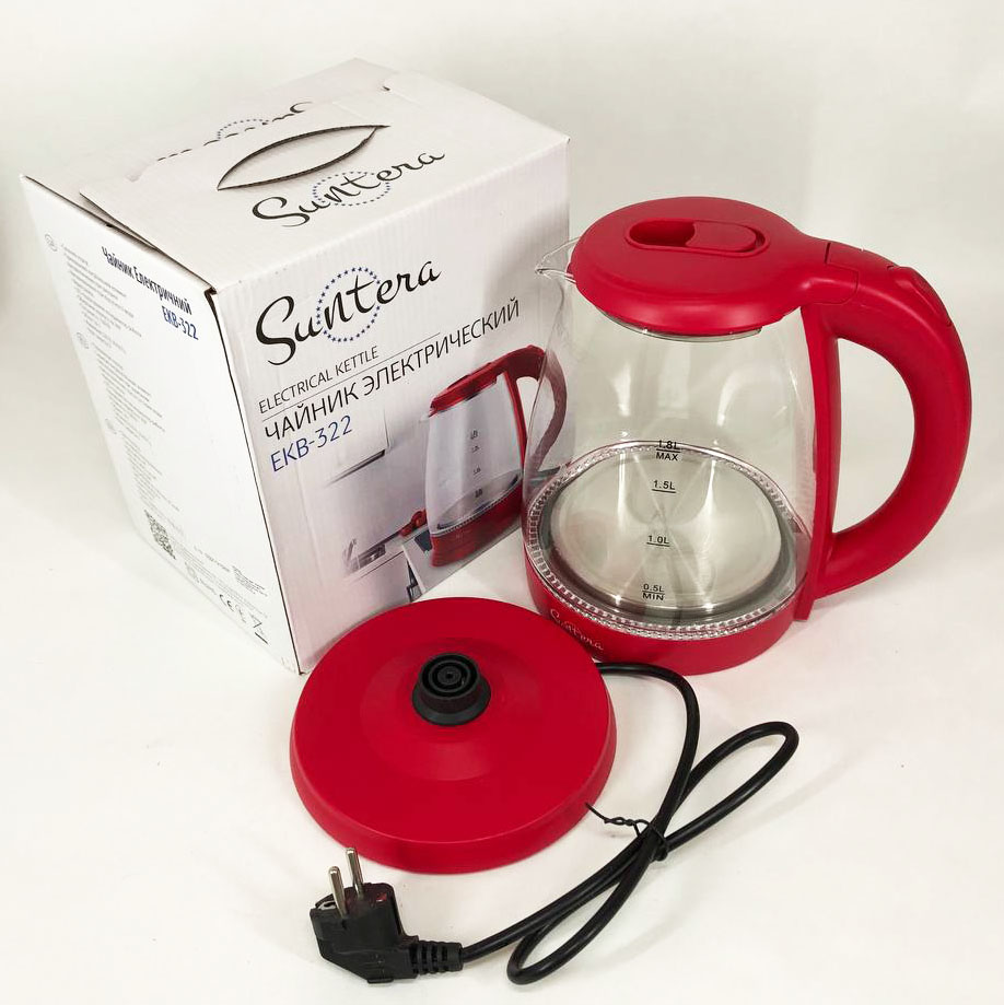 Електрочайник Suntera EKB-322R 1500 Вт, чайники з підсвічуванням, електрочайники з підсвічуванням. Колір: червоний — изображение 6
