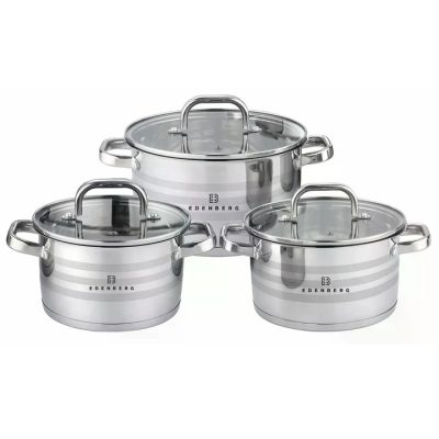 Набір посуду із нержавіючої сталі Edenberg EB-3741 зі скляними кришками 6 предметів