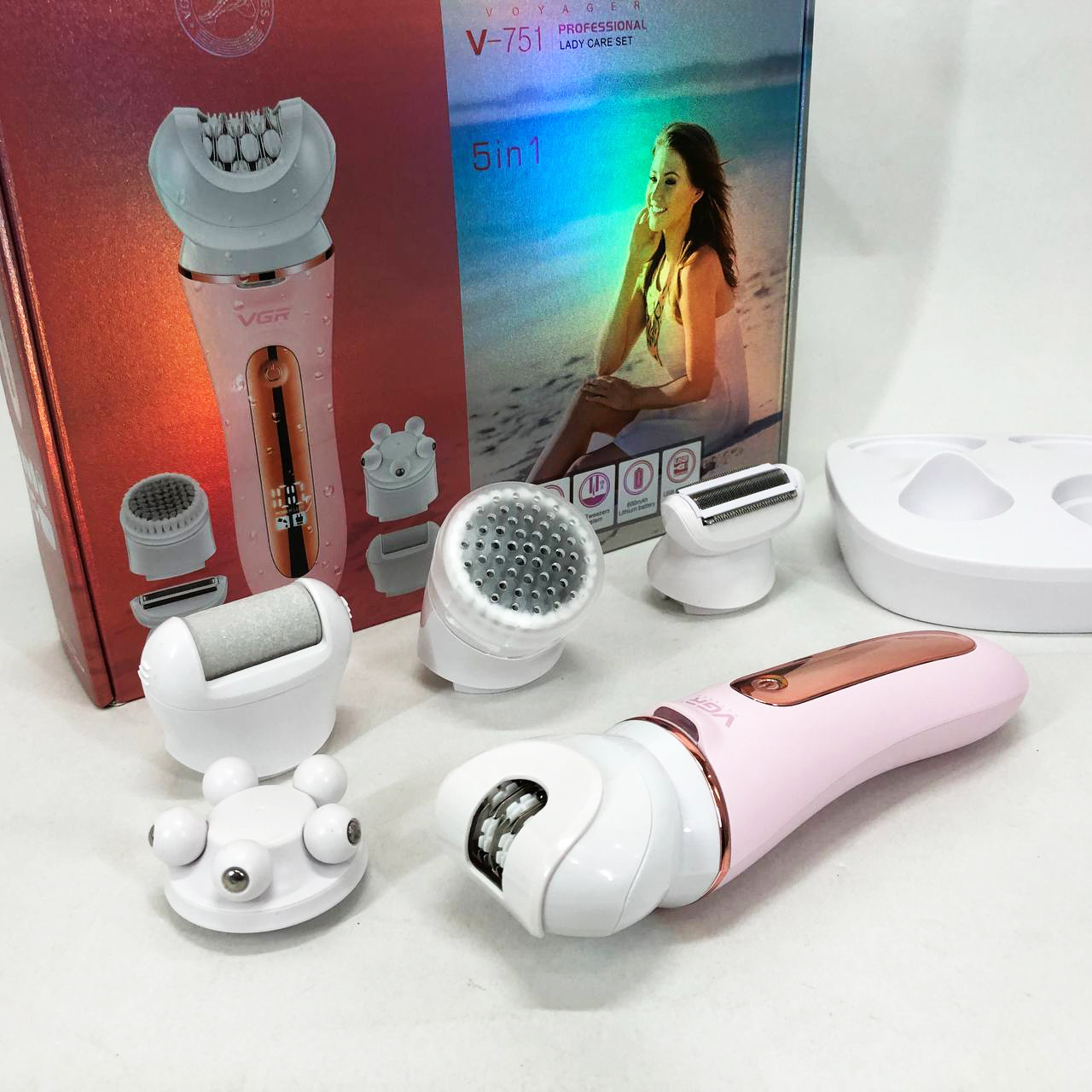 Епілятор VGR 5 в 1 V-751, 5 насадок. Колір: рожевий — изображение 10