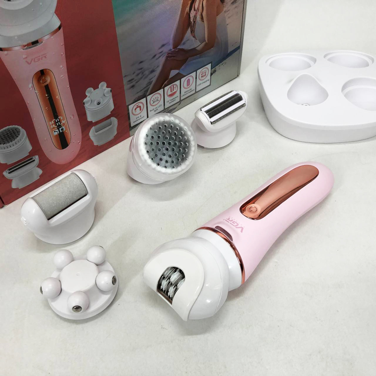 Епілятор VGR 5 в 1 V-751, 5 насадок. Колір: рожевий — изображение 13