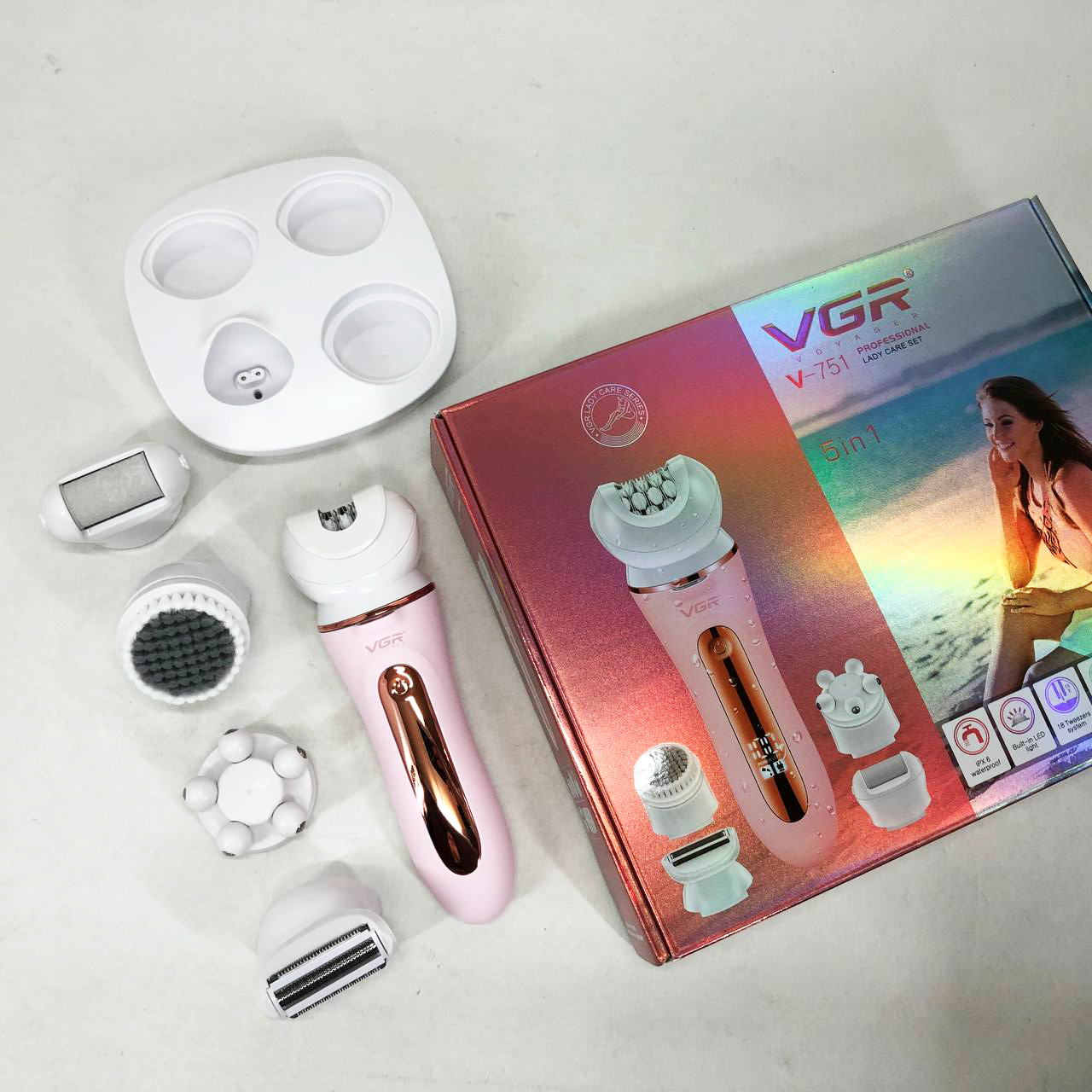 Епілятор VGR 5 в 1 V-751, 5 насадок. Колір: рожевий — изображение 9